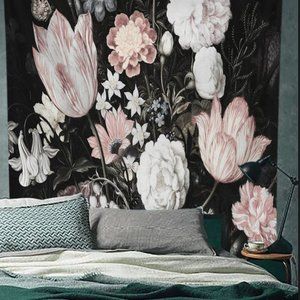 Black Floral Wall Hanging Tapestry